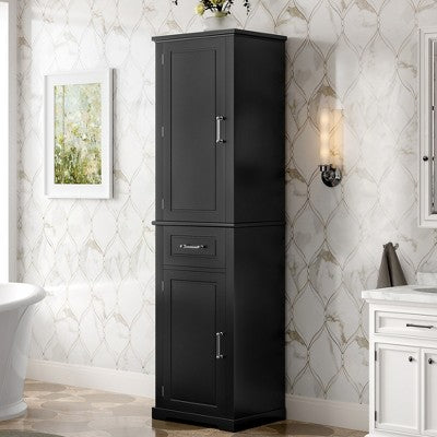 Wysoki słupek łazienkowy z półkami do przechowywania