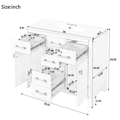Nowoczesna szafka 91 cm z umywalką i schowkami