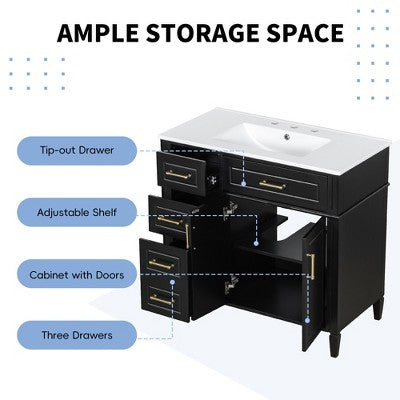 Szafka łazienkowa z umywalką i czterema szufladami