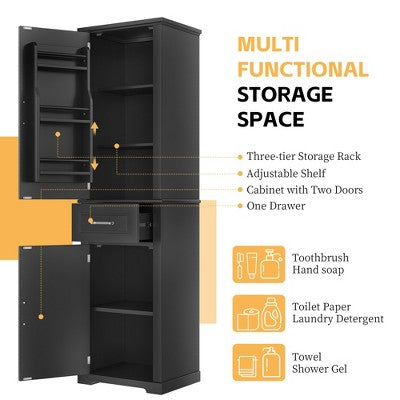 Wysoki słupek łazienkowy z półkami do przechowywania